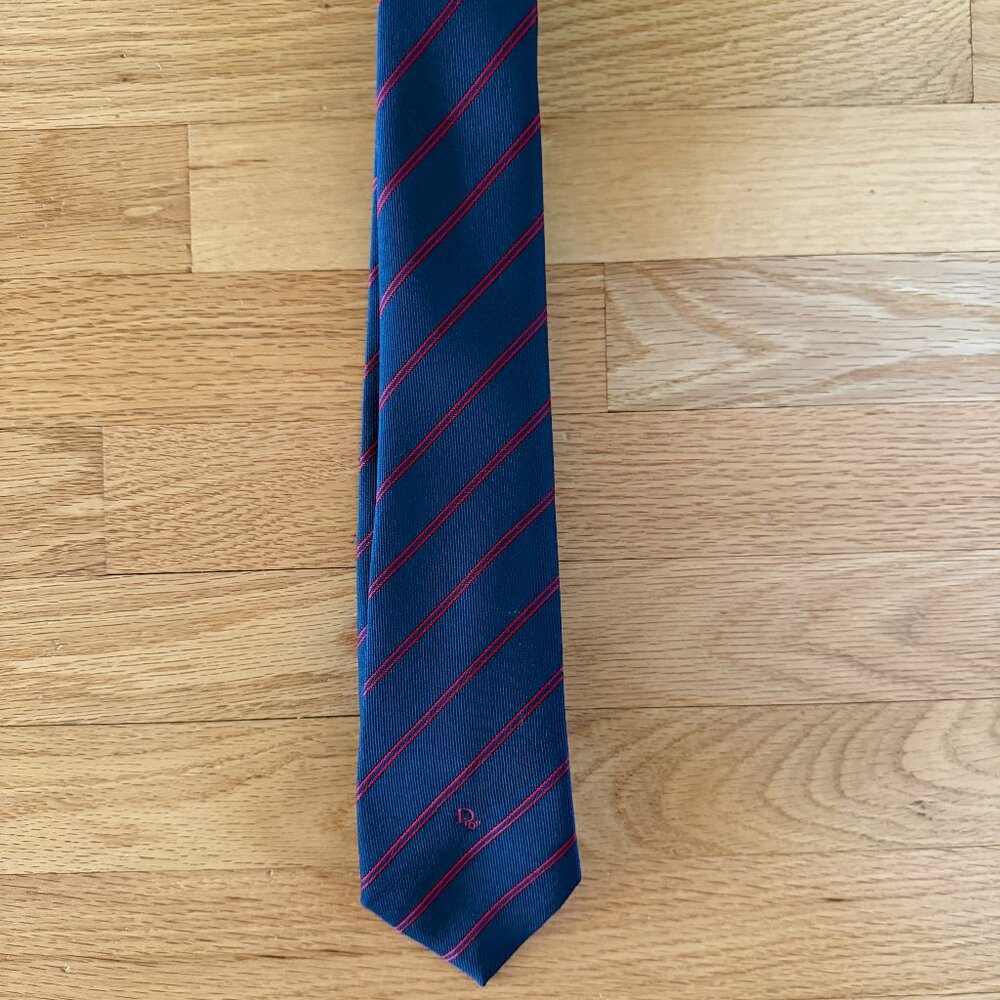 Vintage Dior Navy and Red Stripe Necktie